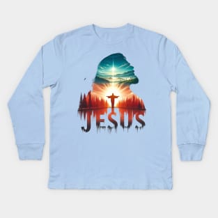 Christian Tshirt Design Siluet Jesus Christ Kids Long Sleeve T-Shirt